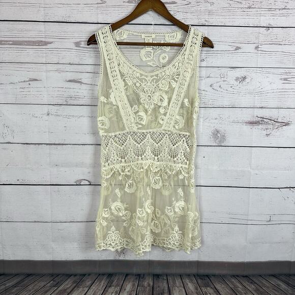 Sundance Dress Womens 10 Lace Sheer Embroidered FLoral Boho Side Zip Mini - Picture 1 of 12